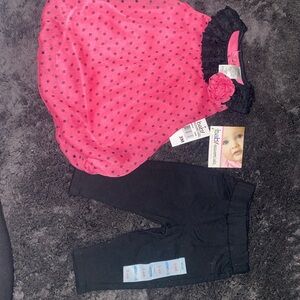 Pink Polka Dot Top and Black Leggings Set